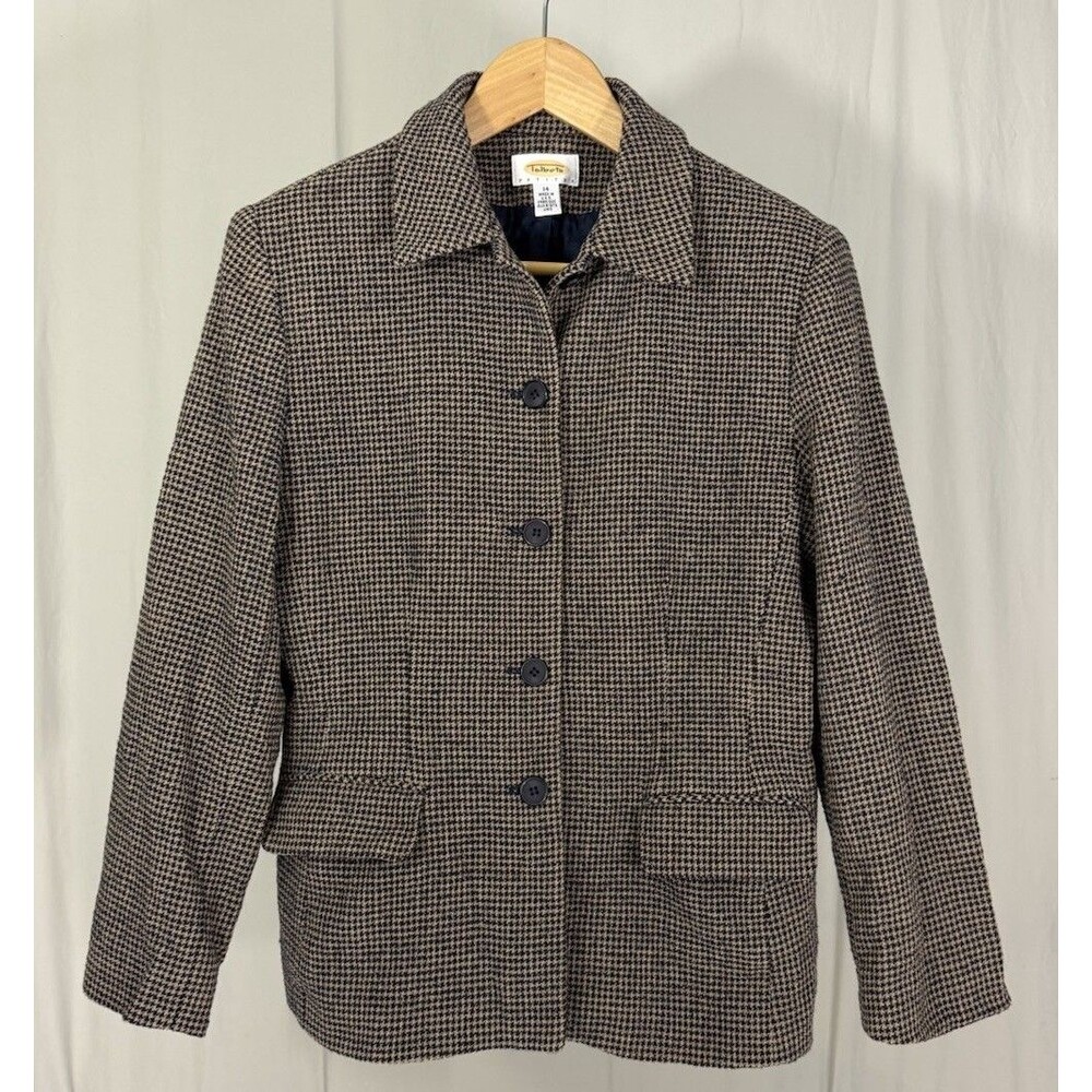 Talbots VTG Women’s 14P Houndstooth Blazer Worsted Wool 4 Button Classic Preppy